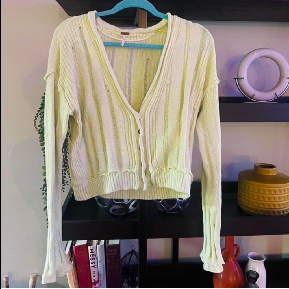 Free People Boho Yellow Knit Distressed Sweater